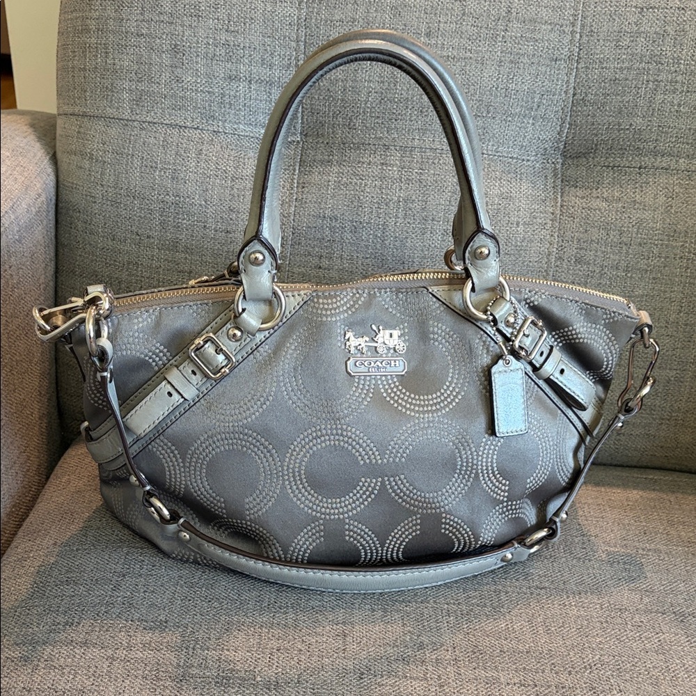 COACH Madison Dotted Op Art Sophia Satchel with Removable Strap 14”x10”x3” - Picture 10 of 12
